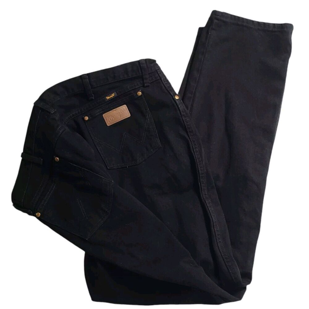Wrangler Black Denim Jeans Men's 46X34 Cotton Straight Leg Cowboy Rodeo Comfort